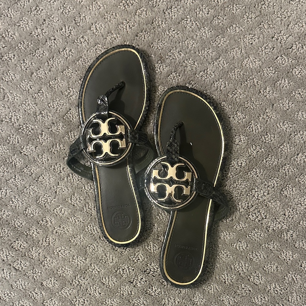 Tory Burch Black and Silver Sandals